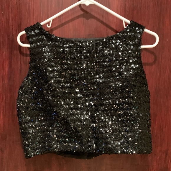 Tops Black Sequin Crop Top Poshmark